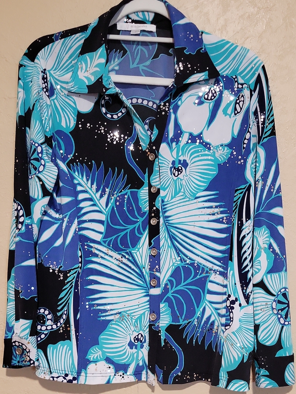 erin london Blue & Aqua Tropical Print Button-Down Shirt